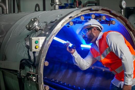 Non-destructive testing being performed on industrial equipment