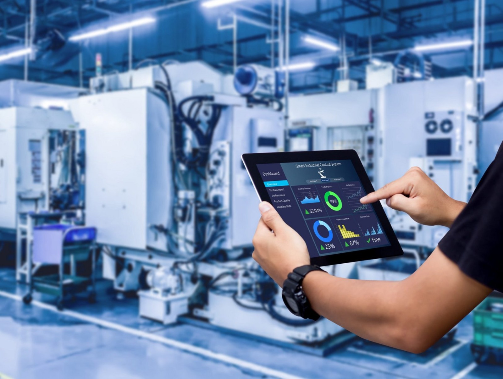 Engineer monitoring AI-based predictive maintenance dashboard