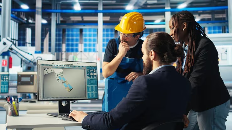 Engineering consultants reviewing project plans